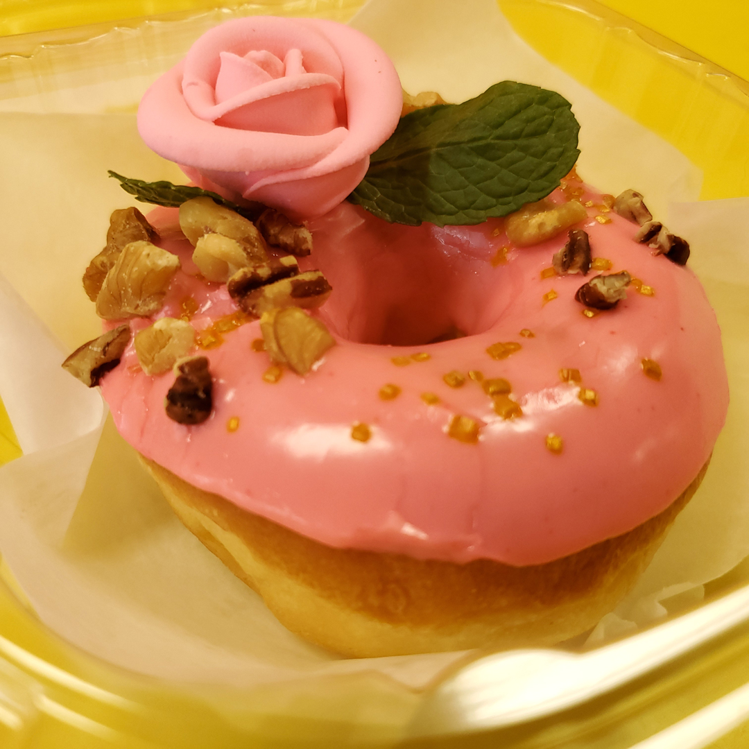 Valentine’s Honey Bourbon Whiskey Donut with Mint leaves. Jarams